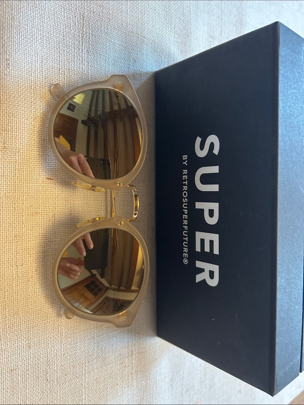 Beige-Tan Round Women’s Sunglasses with Gold Accents